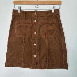 Gap Brown Corduroy Button Front Mini Skirt Pockets
